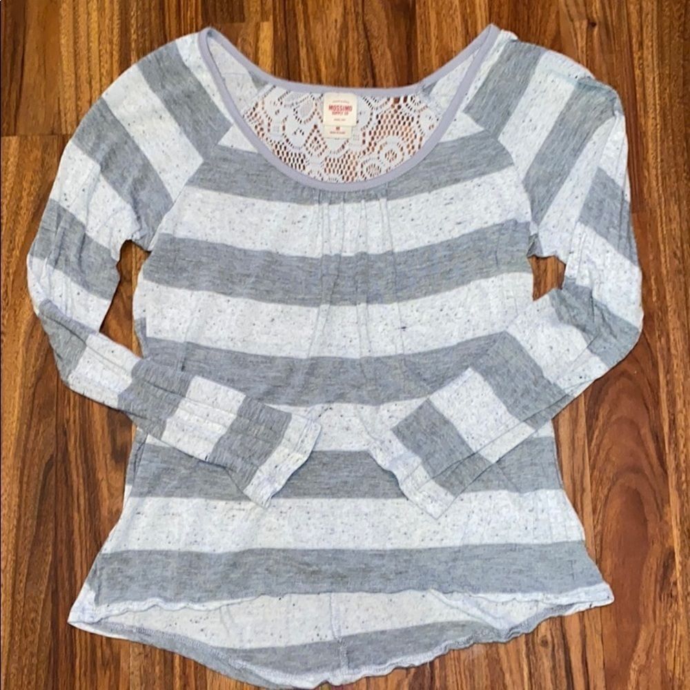 Mossimo Supply Co. Long Sleeve Lace & Stripes Top Size Medium